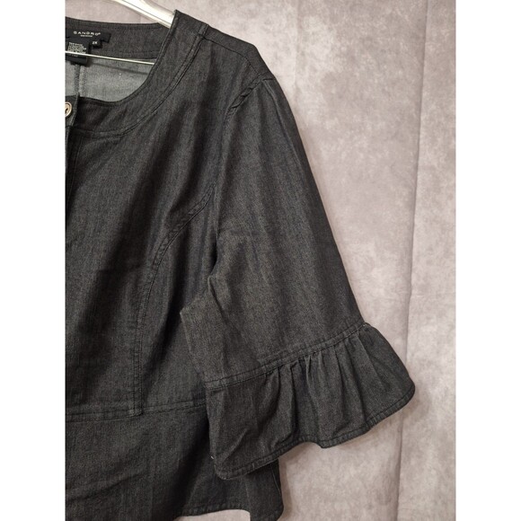 Sandro Denim Chambray Peplum Jacket Womens Plus Sz 2x Ruffle Button Up Boho Chic - Picture 7 of 8